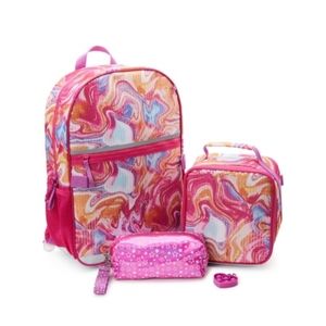 Kids 17" Laptop Backpack & Lunch Tote Set 4-Piece Marbleized Fushia Thrill
